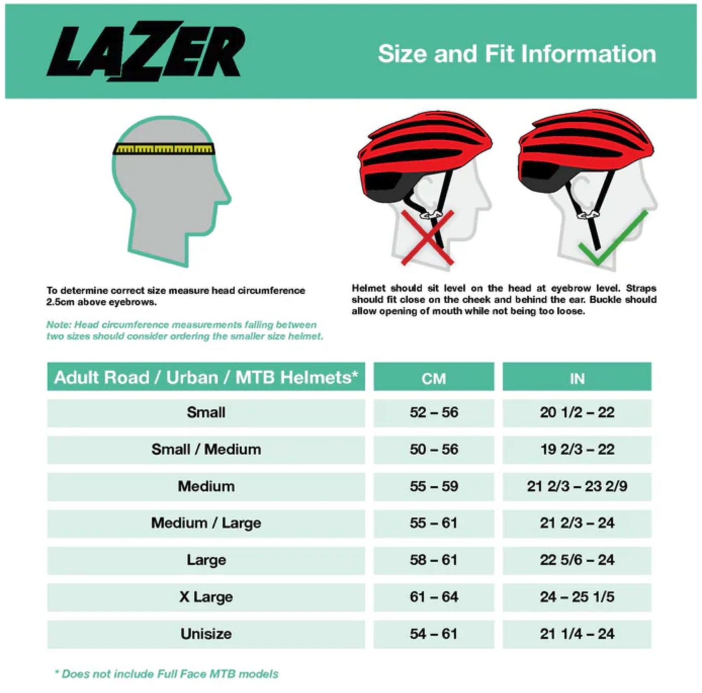 Lazer size chart